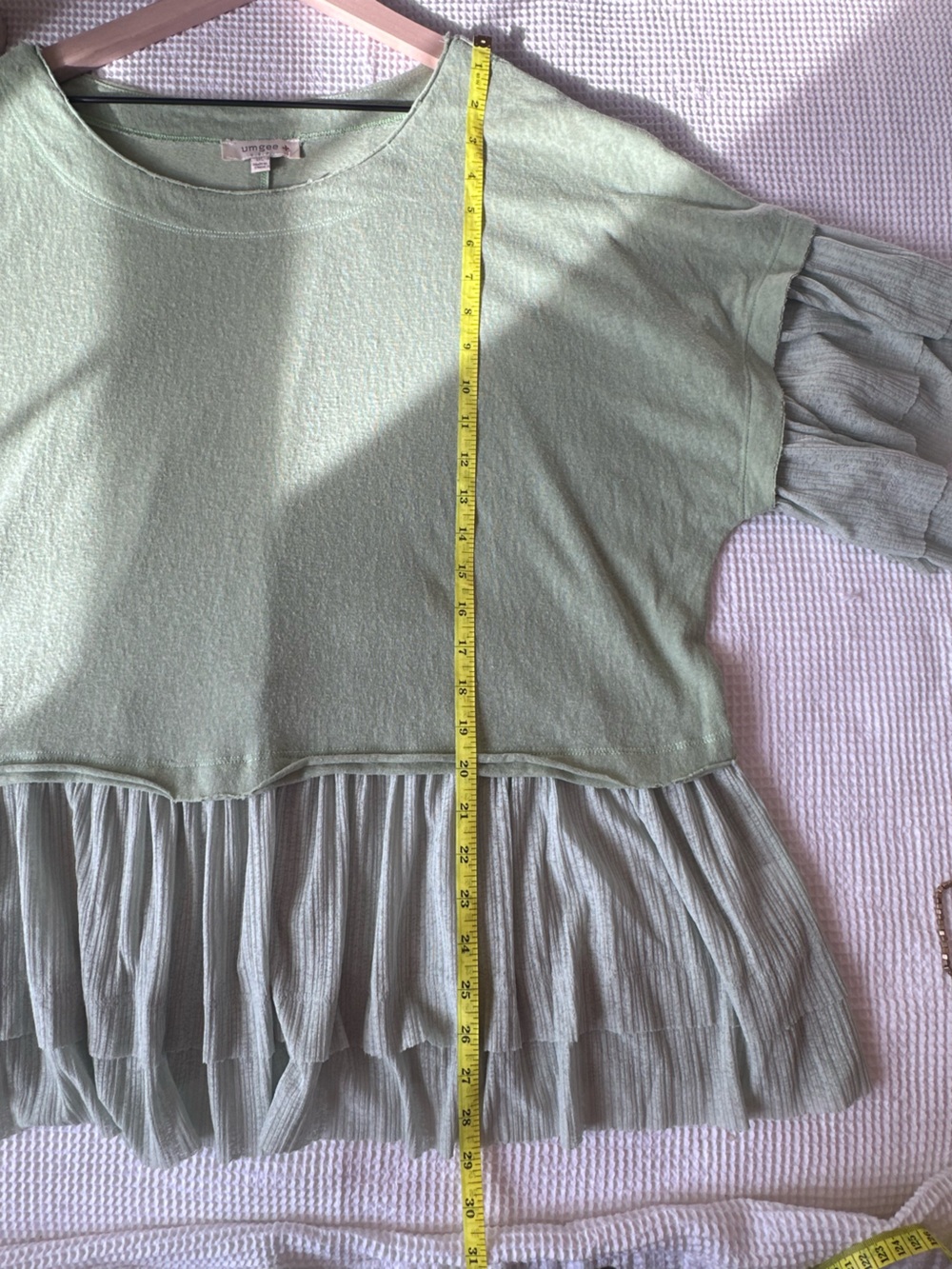 Umgee Light Sage Green Tiered Ruffle Tunic Top - Picture 9 of 16
